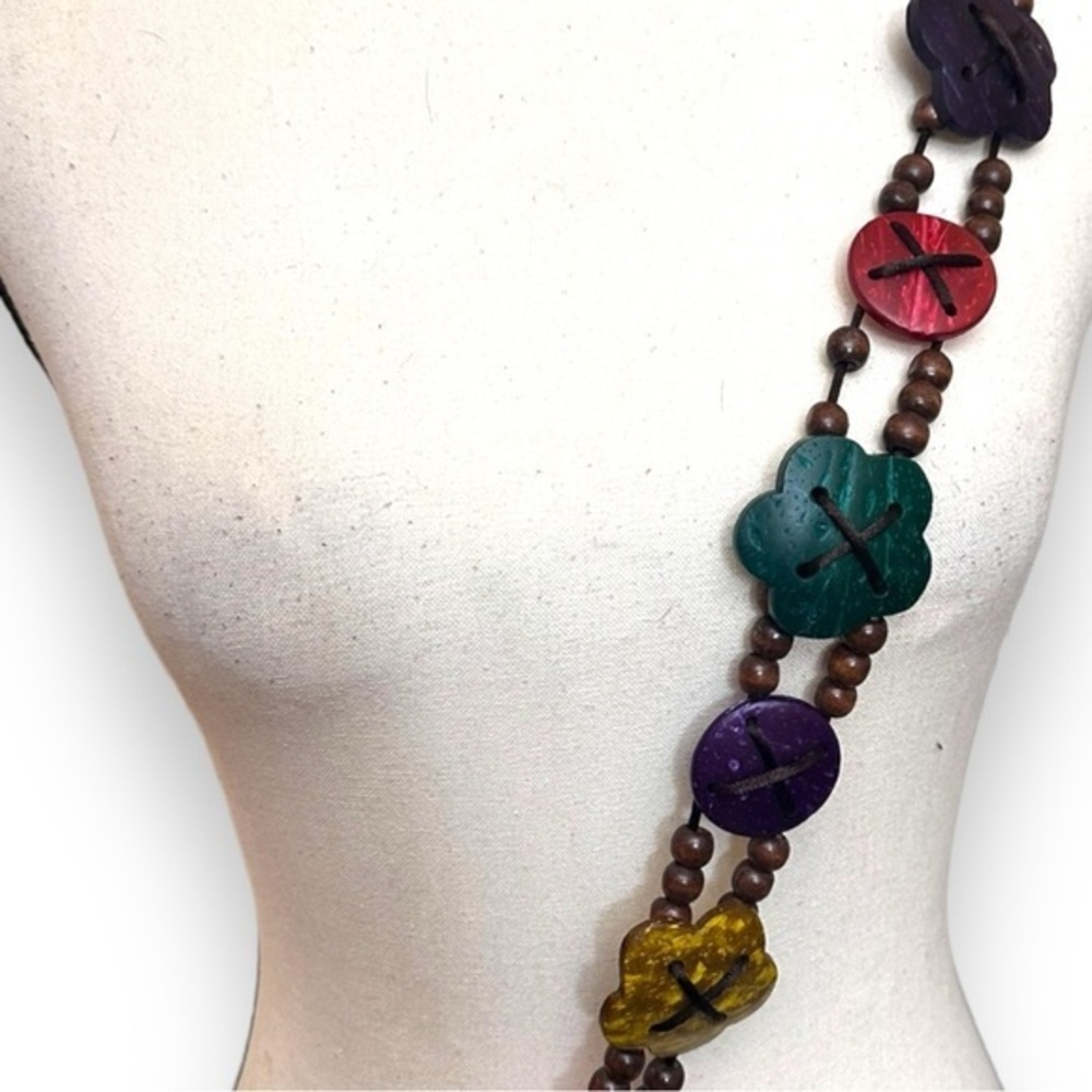 Vintage Plus Size Hand Painted Rainbow Colored Medallion and Bead Belt 44-46”